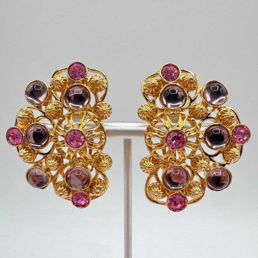 Vintage Barrera for Avon "Marbella" Spanish Moonstone & Rhinestone Clip Earrings